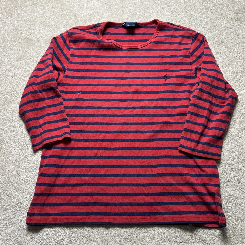 Ralph Lauren Sport Crew Neck Heavyweight Shirt Womens XL Red Striped Pony