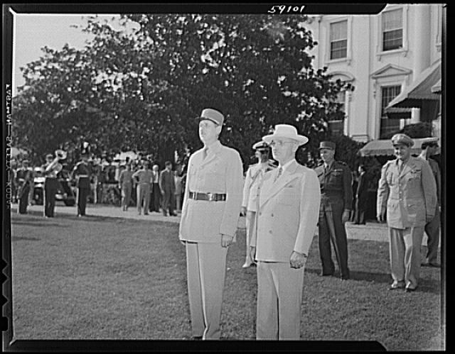 Washington D.C. 1940s Military Officials at White House Lawn Ceremony