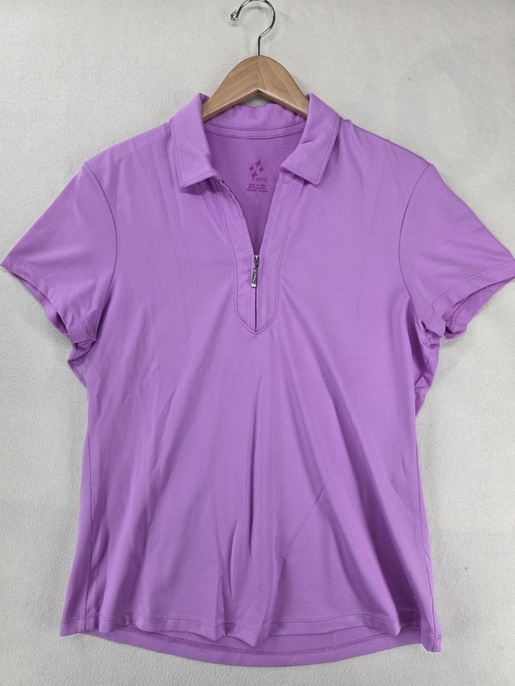 Jofit Polo Shirt Womens Large Purple 1/4 Zip Golf Stretch Performance