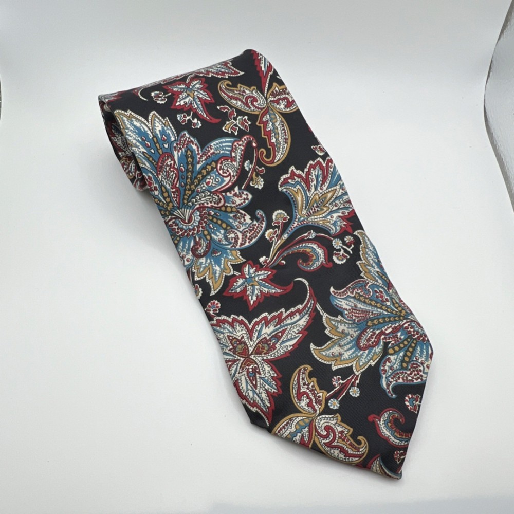 Christian Dior Silk Paisley Men's Tie Black Red Blue Gold White Abstract T215