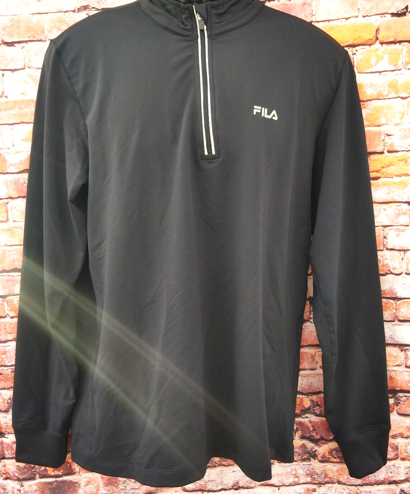 FILA Sport 1/4 Zip Pullover Shirt Mens Sz Large Mock Neck Long Sleeve Black