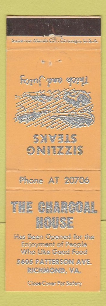 Matchbook Cover - Charcoal House Richmond VA