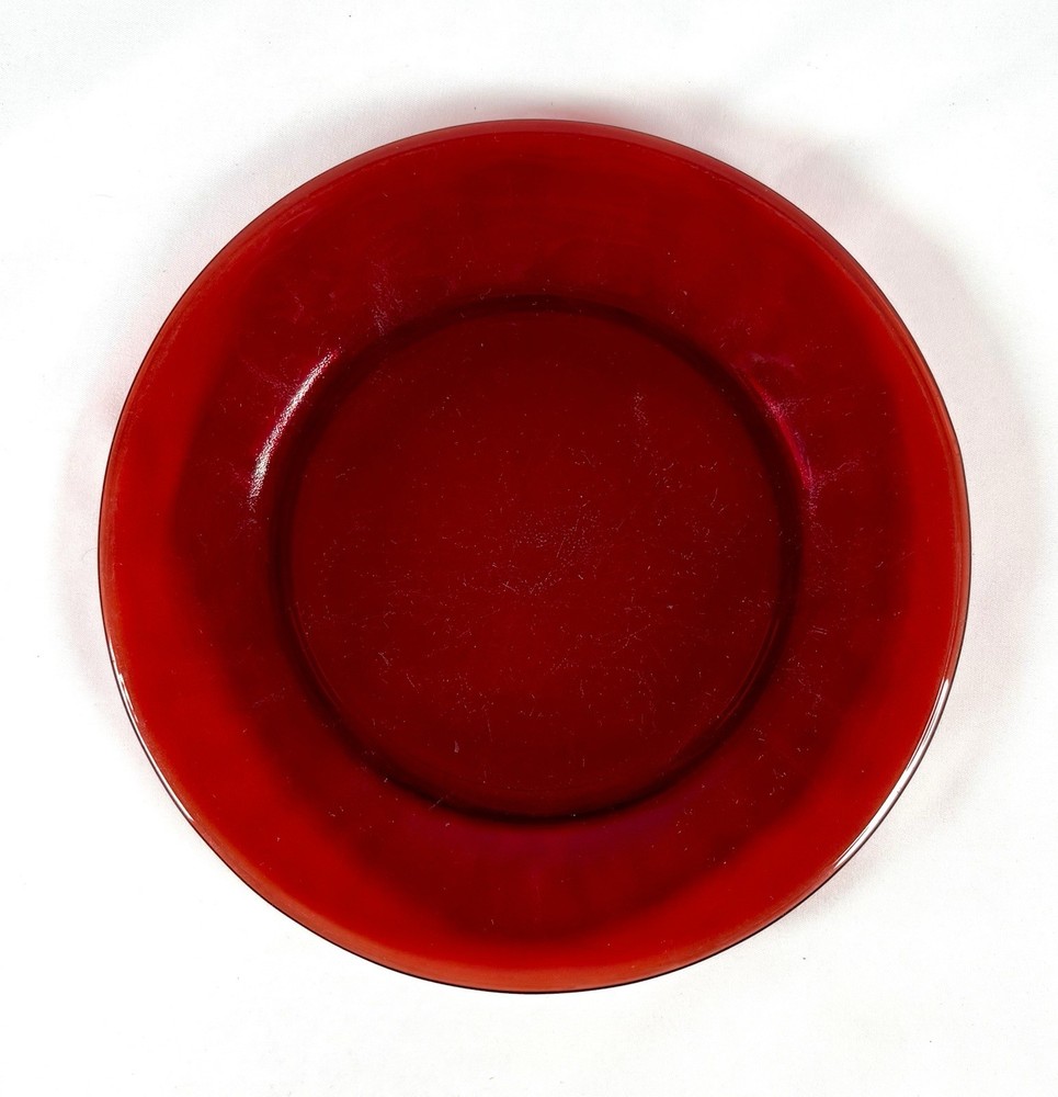 💥Set 4 Vintage Ruby Red Glass Dinner Plates 8” Anchor Hocking Style.