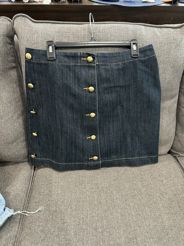 Michael Kors Women's Dark Denim Mini Skirt, Gold Buttons, Size 10