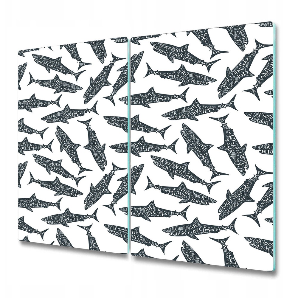 Glass Worktop Kitchen Chopping Cutting Board Typography Sharks Fish 2x30x52