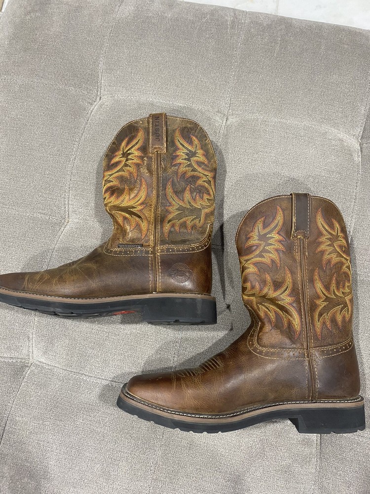 Justin Men's Rugged Western Pull-On Work Boot Brown Size 11EE