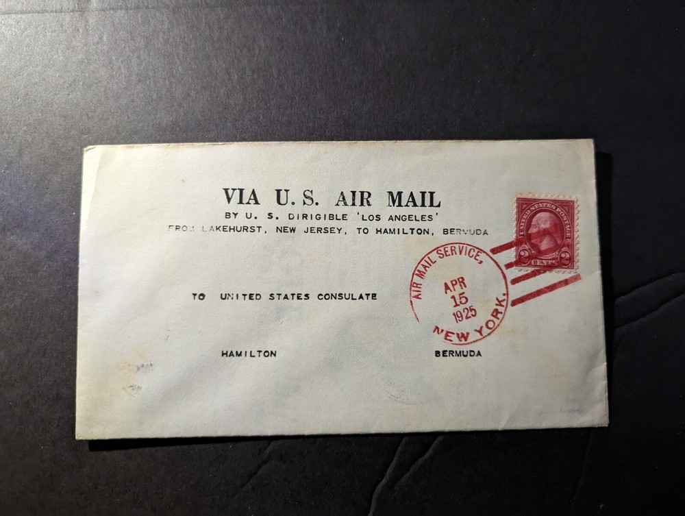 1925 USA Airmail USS Los Angeles Zeppelin Cover New York NY to Hamilton Bermuda