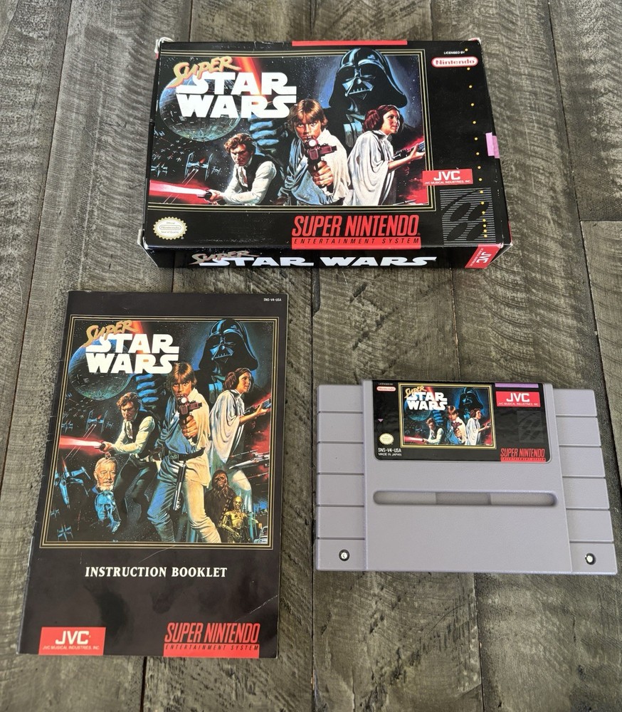 Super Star Wars SNES Super Nintendo CIB w Manual 1992 JVC Cleaned & Tested