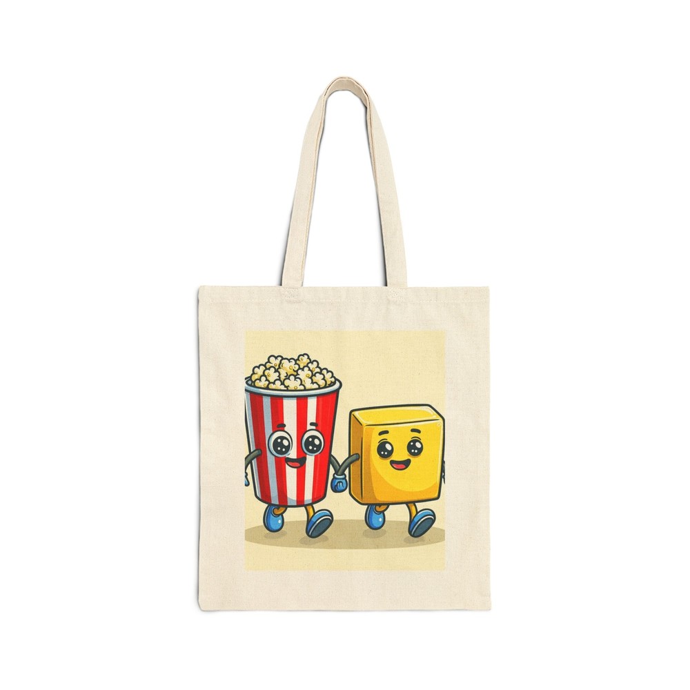 Cotton Canvas Tote Bag Popcorn and Butter Go Hand in Hand Design 3, Everyday