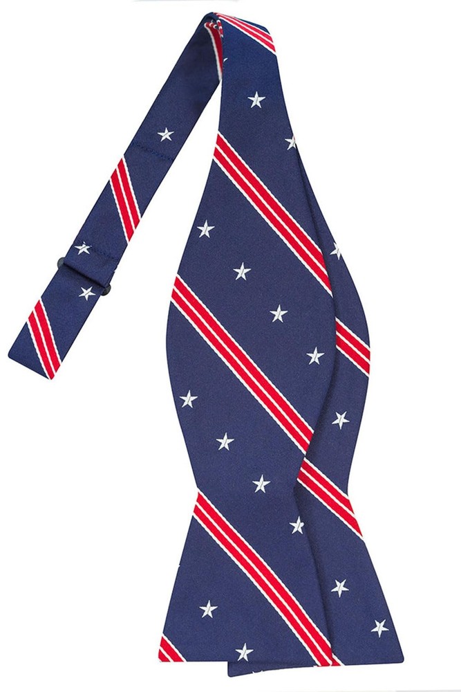 Silk US Patriotic Bowtie Selftied Blue Stars 4th Of July Bow Ties