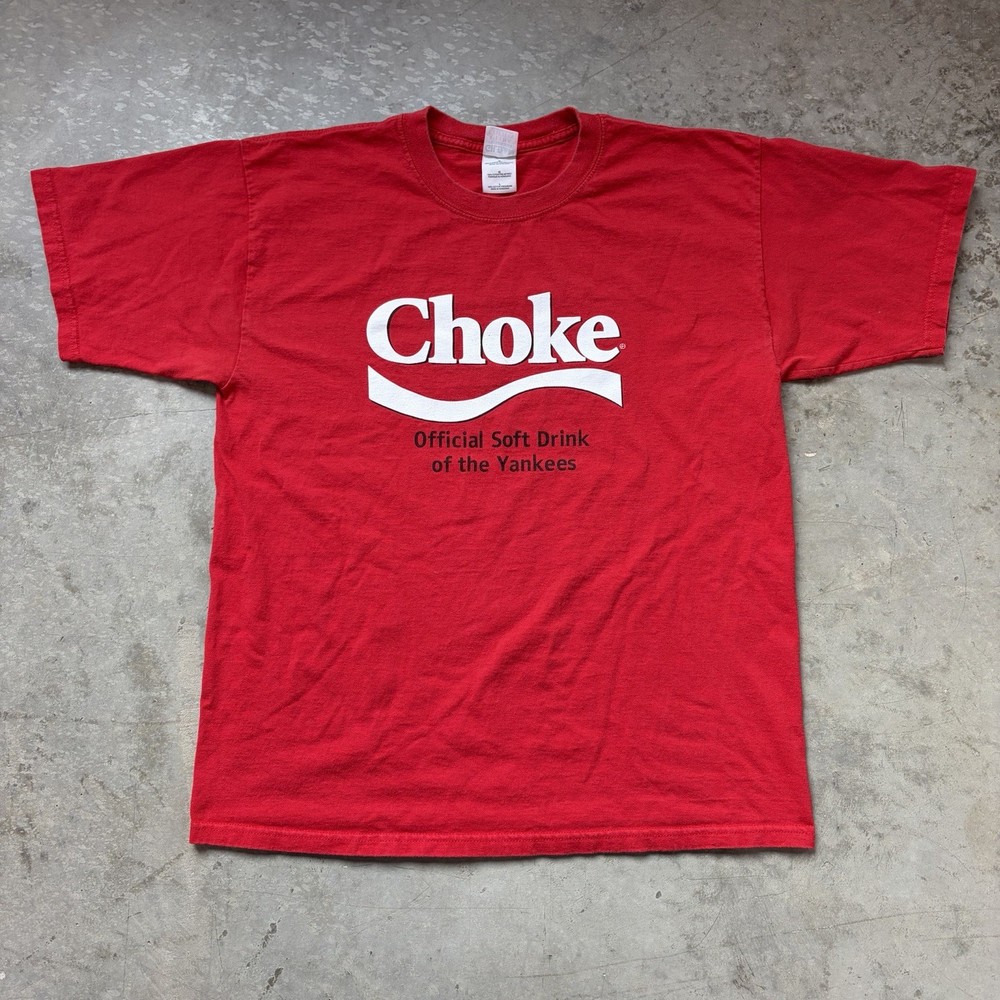 Vintage New York Yankees Funny Choke T Shirt Coke Cola Humor Red Sox Size Large