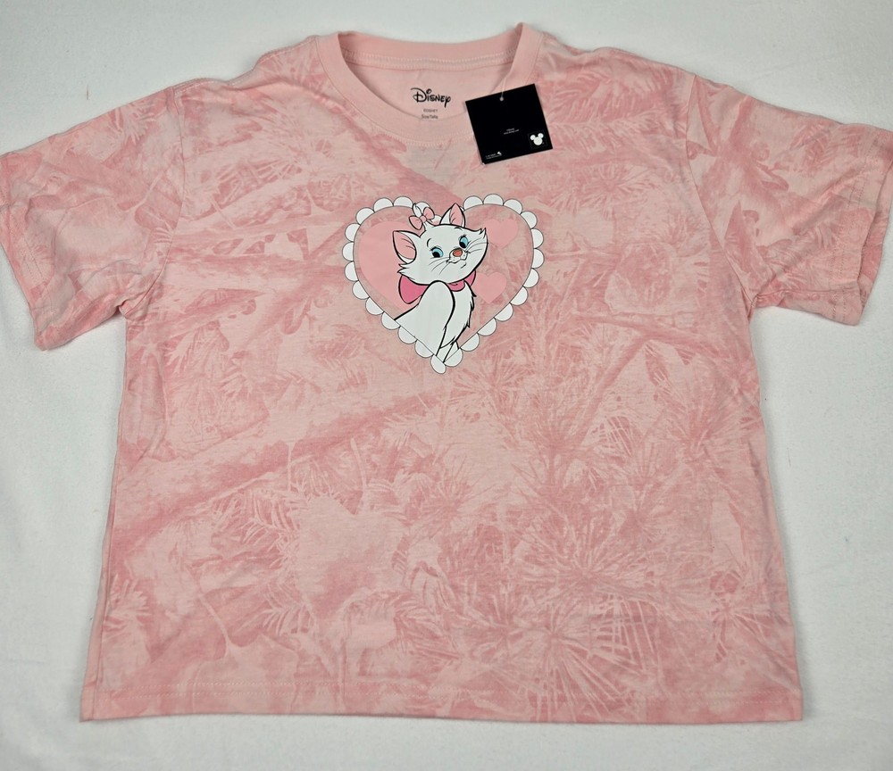 NWT Disney Marie Crop T-Shirt Women’s XL Pink Tie Dye Aristocats Heart