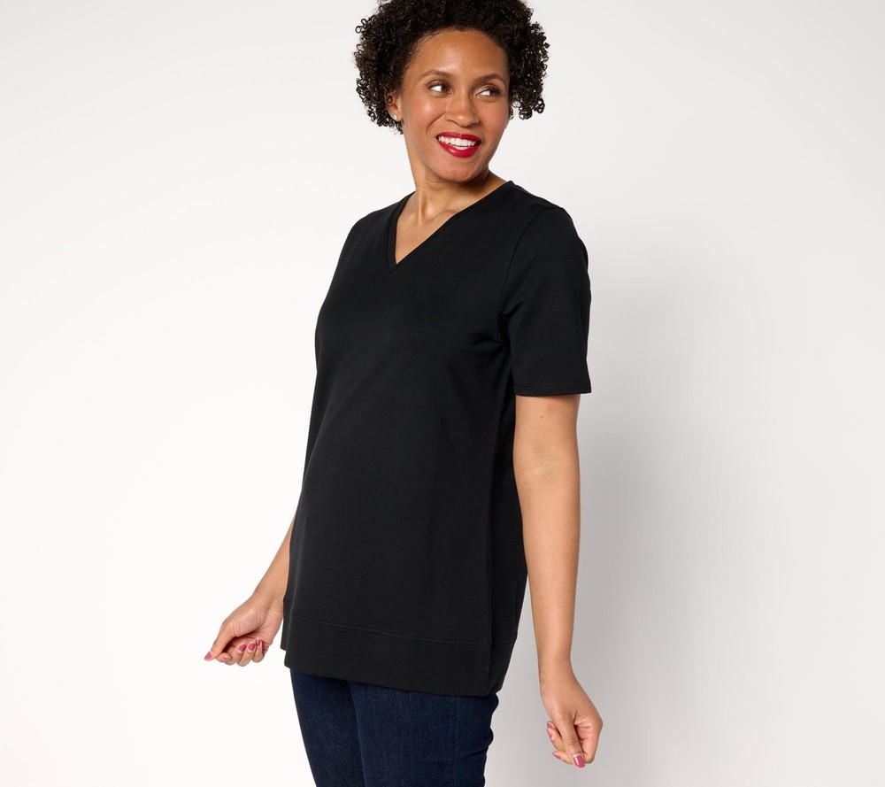 Gloria Vanderbilt Women's Top Sz L Denim & Co. EasyWear French Black A685434