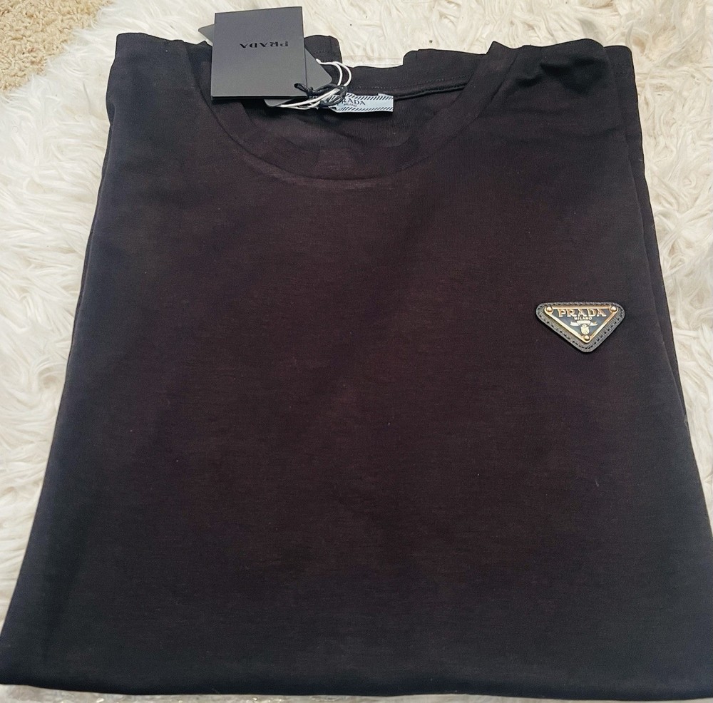Men’s Prada Black Cotton T-Shirt XXL | Minimal Metal Detail