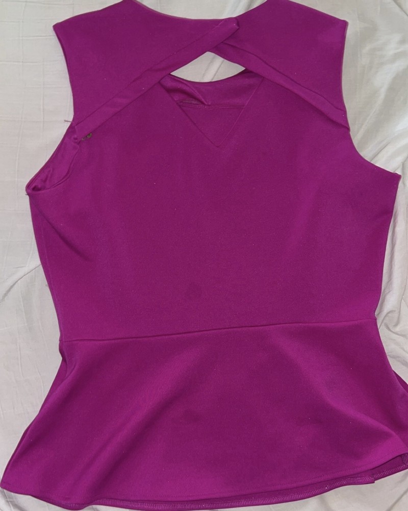 Worthington Womens Peplum Top Sleeveless Cutout Back Magenta Fuchsia Large L