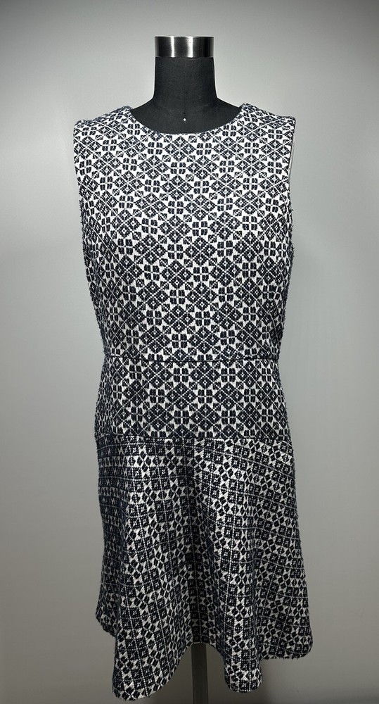 Tory Burch Black White Size 10 Tweed Fit & Flare Knee Length Dress