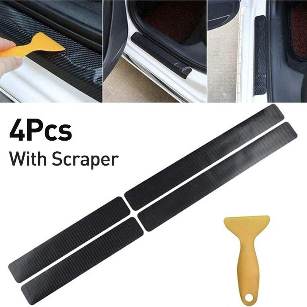 4 Carbon Fiber Car Door Sill Protectors Anti-Scratch Scuff Guards
