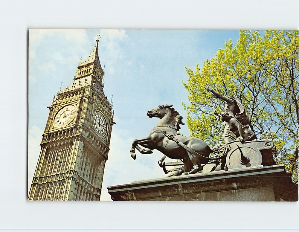 Postcard Big Ben & Boadicea Statue London England