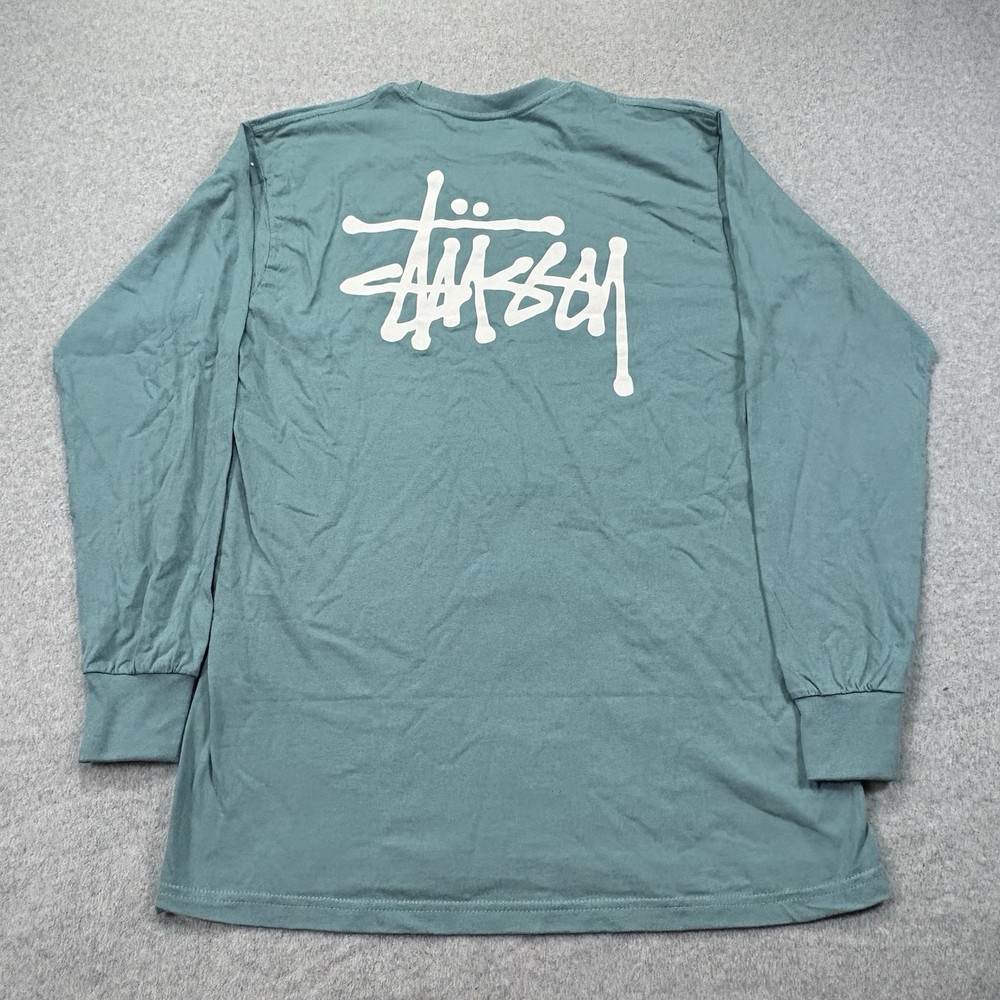 Stussy Basic Stüssy Long Sleeve T-Shirt Mens M Teal Double Sided Street Wear