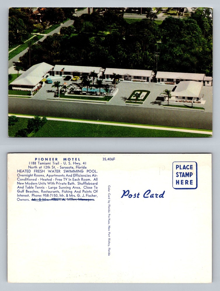 Sarasota, FL-Florida, Aerial Pioneer Motel & Apts. Heated Pool Vintage Postcard