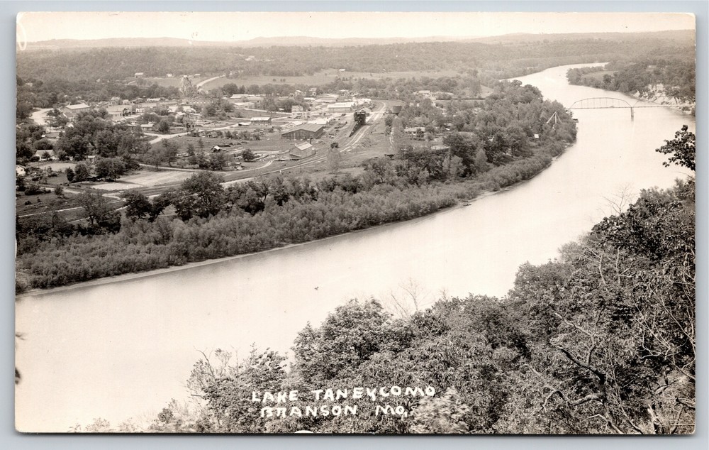 RPPC~Branson Missouri~Aerial View Of Lake Taneycomo & Bridge~Real Photo Postcard