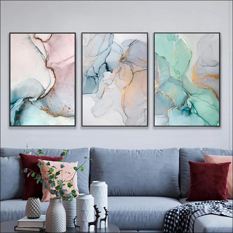 Abstract Art Watercolor Canvas Art Set of 3 – Modern Wall Decor for Living Room-image
