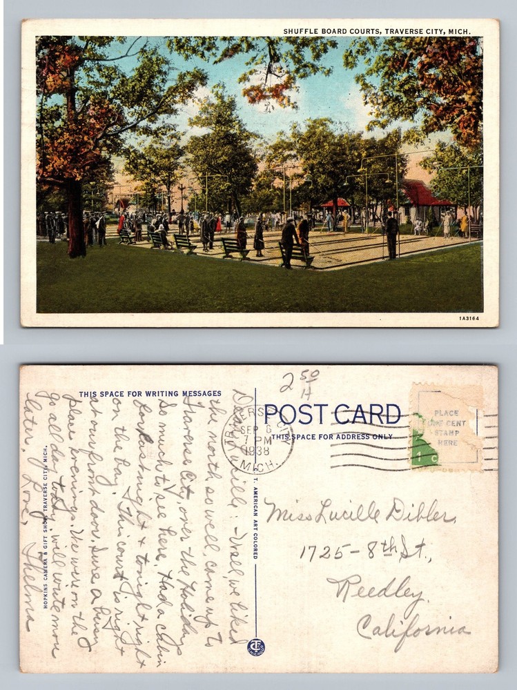 Traverse City, MI-Michigan, Shuffleboard Courts Scene PC Vintage c1938 Postcard