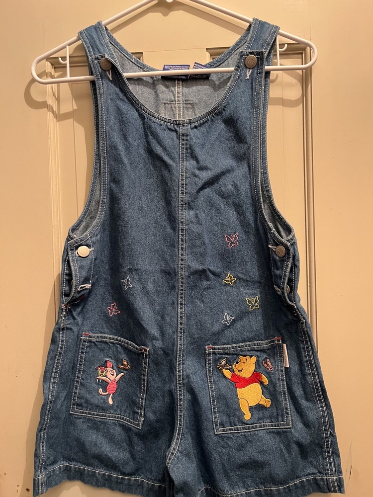 Vintage Kids Disney Winnie the Pooh & Tigger Embroidered Denim Jumper Sz 13