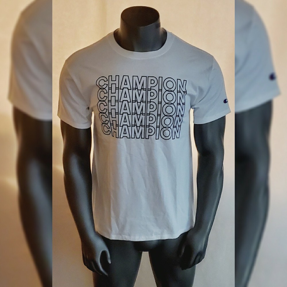 Champion Multiscript Graphic Tshirt Men's Short Sleeve Crew Neck Size 2Xl White