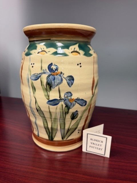 Aldrich Studio Art Pottery Floral Vase Stoneware Irises Iris 10