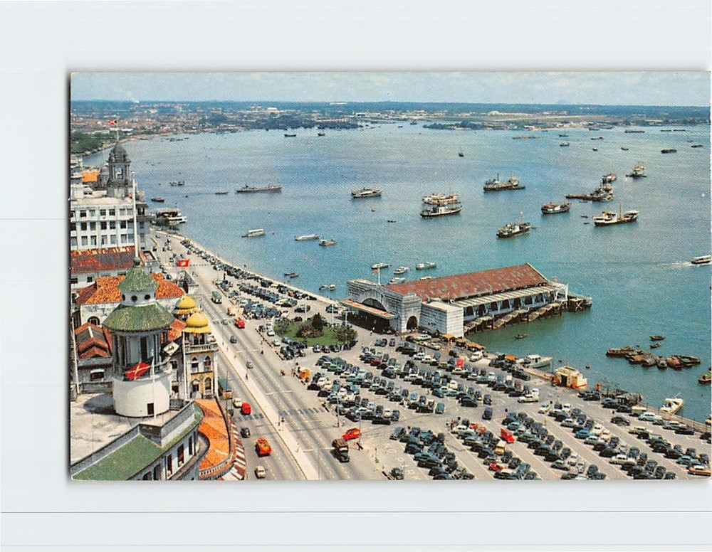 Postcard Aerial View of Collyer Quay and Clifford Pier Singapore