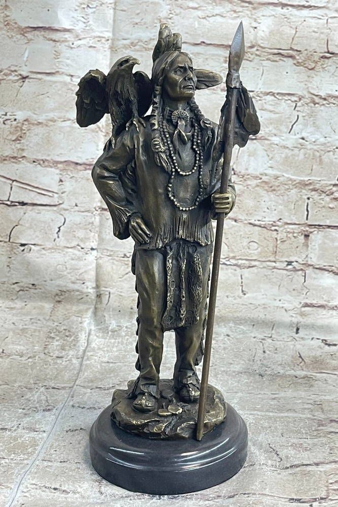 Original MILO Native American W Eagle Bronze Sculpture Marble Statue Figure