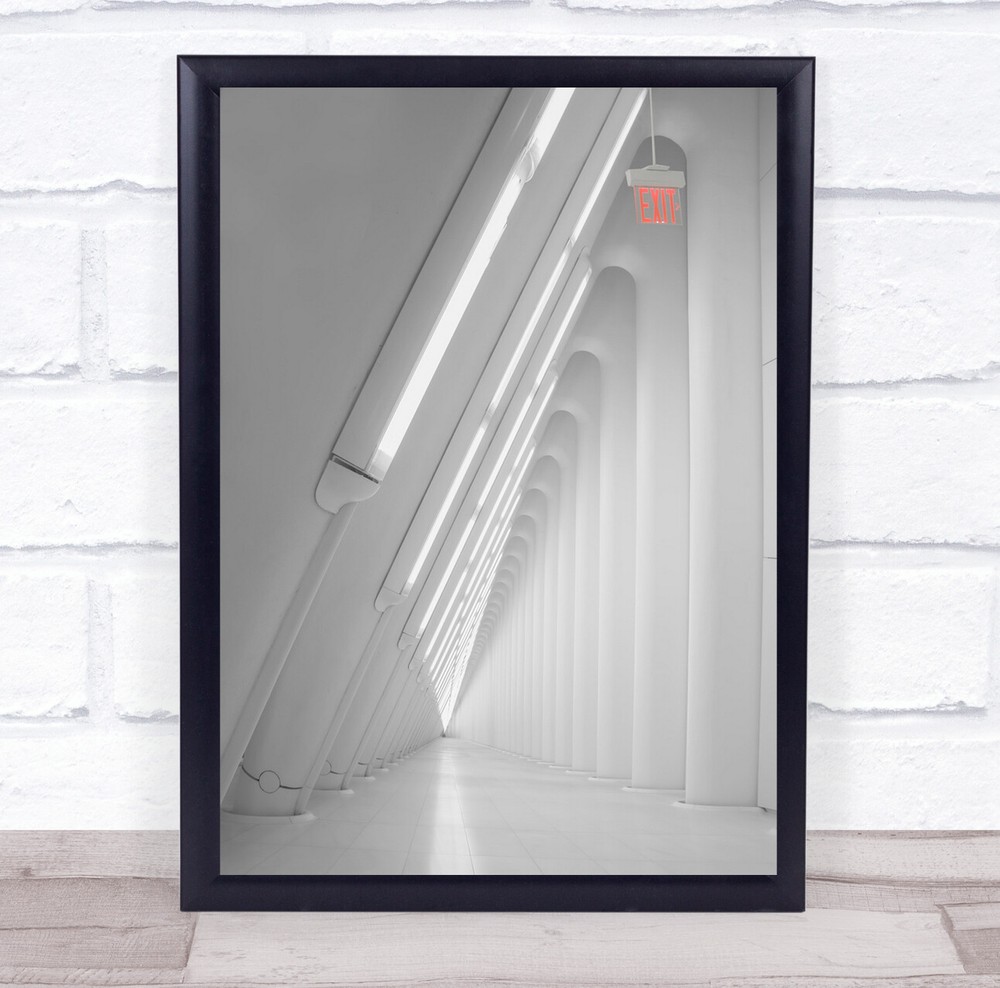 Exit white hallway triangle Wall Art Print