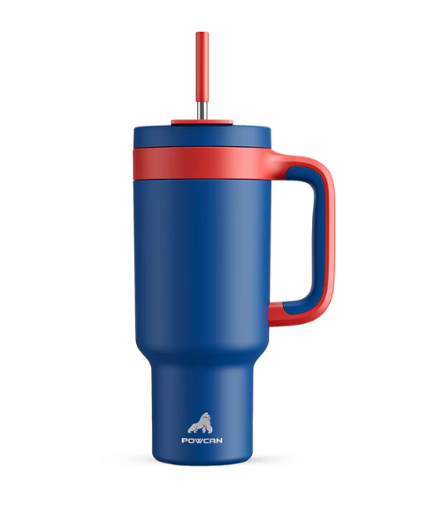 40oz Stainless Steel Vacuum Tumbler Juice Milk Cup With Double Handle Straw