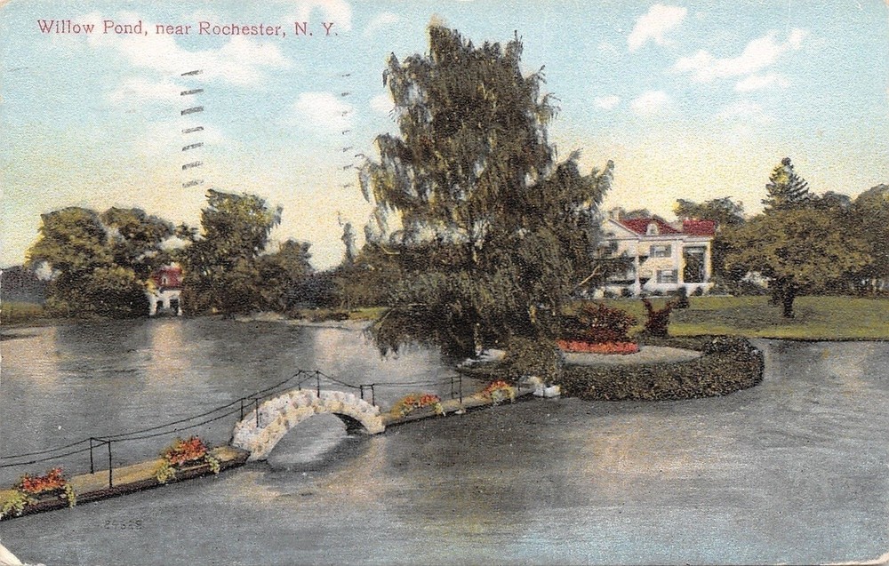 Rochester New York~Willow Pond~Flower Bridge to Island~1910 Postcard