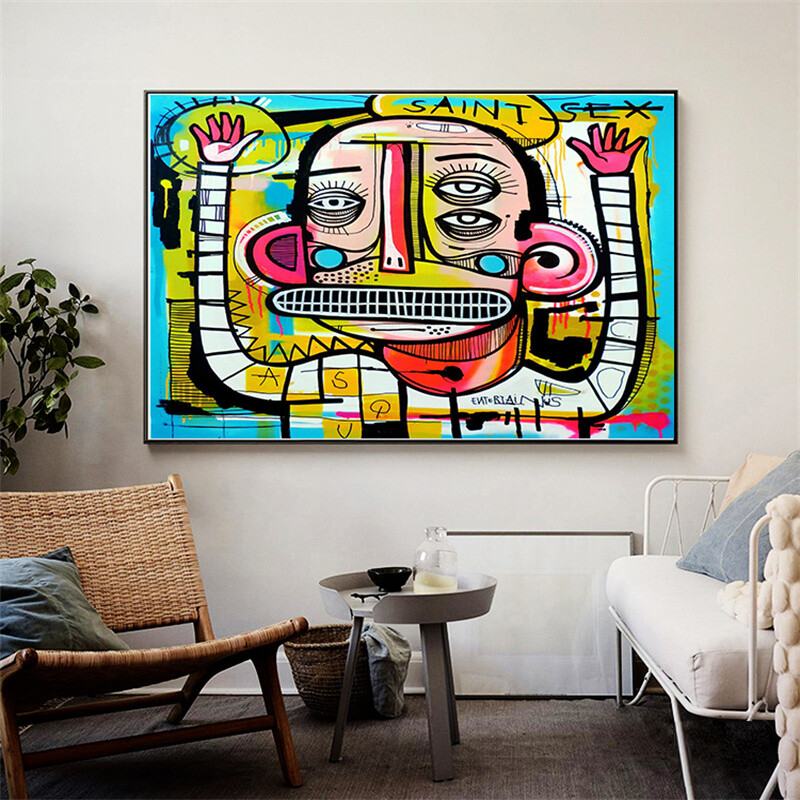 Abstract Graffiti Street Art Colorful Canvas Painting Poster and Print Wall Art-image