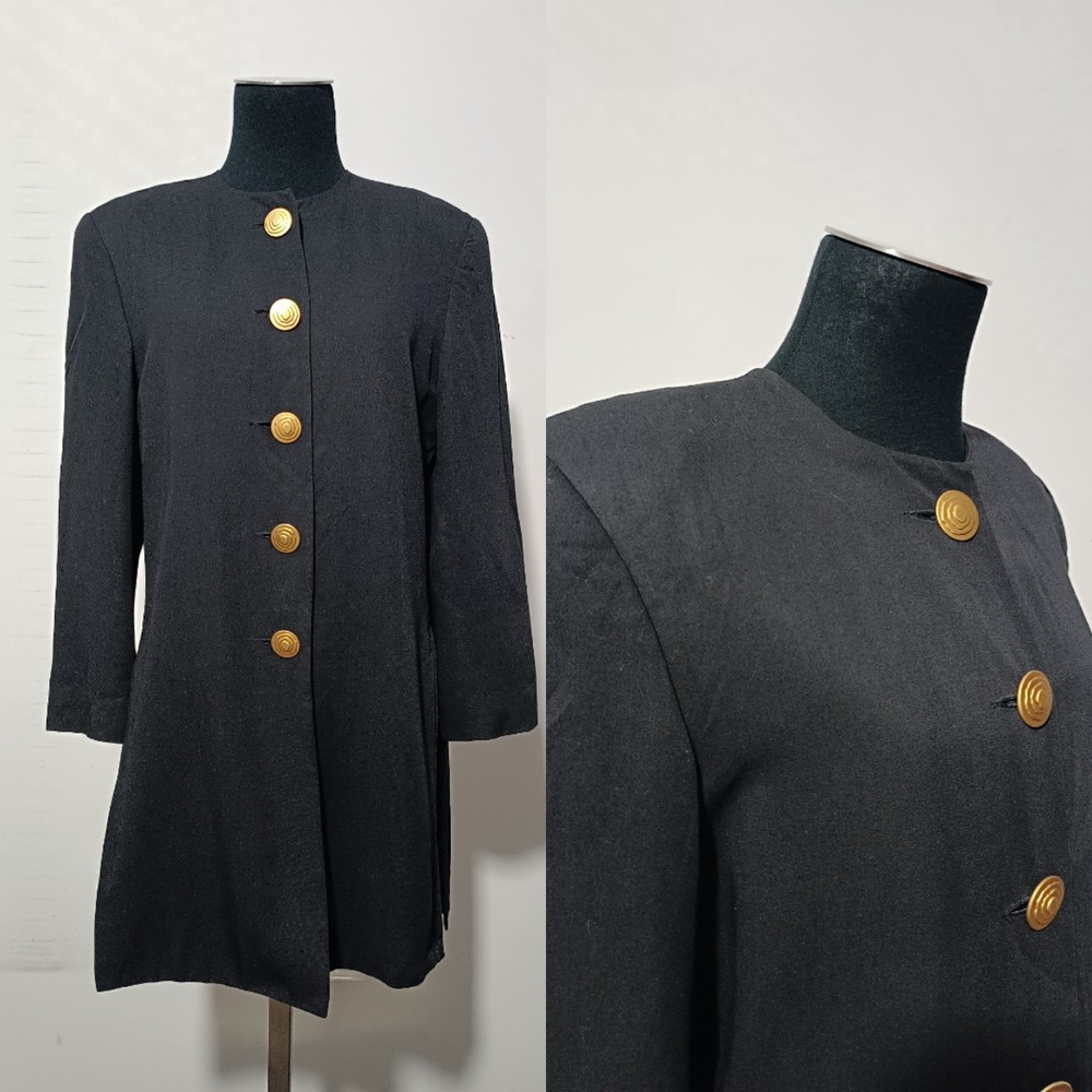 Mondi Escada Long Jacket with Gold Buttons Size 36 Silk with Viscose