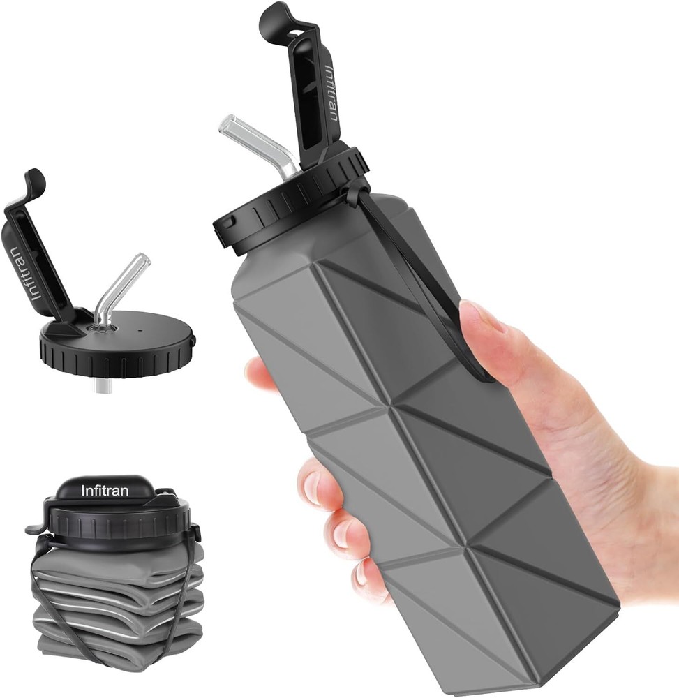 Collapsible Water Bottles,BPA Free Silicone Foldable Water Bottle Cup with St...