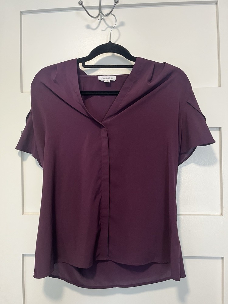 Calvin Klein Purple V-Neck Short Sleeve Pullover Blouse Size M