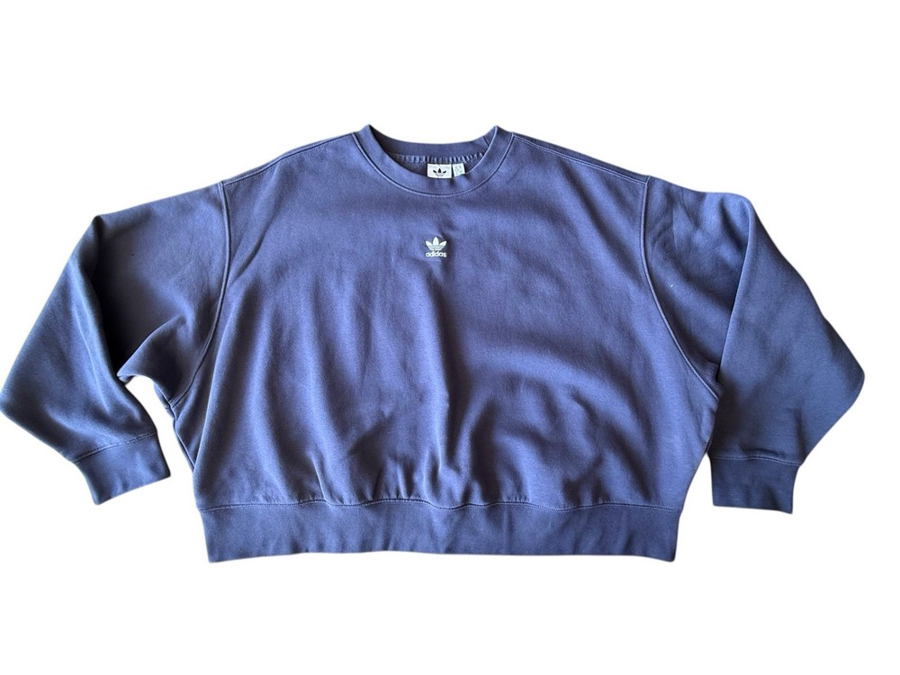 adidas Originals Trefoil Logo Cropped Sweatshirt Blue Womens Plus Size 2XL