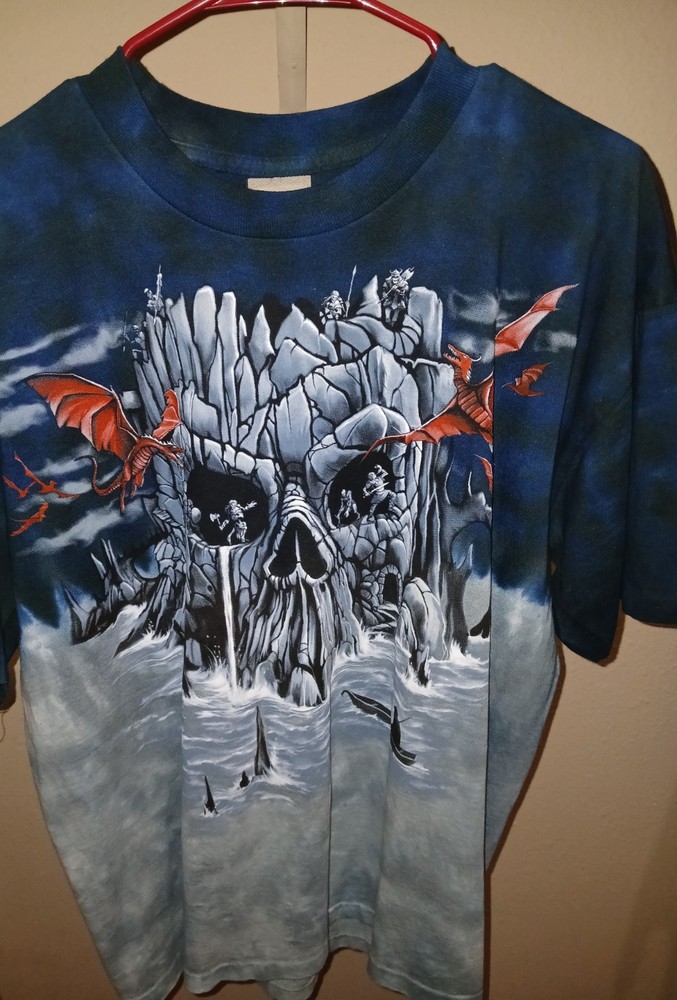 VINTAGE Liquid Blue Dragons🐉 Tye Dye T-Shirt LARGE 2004
