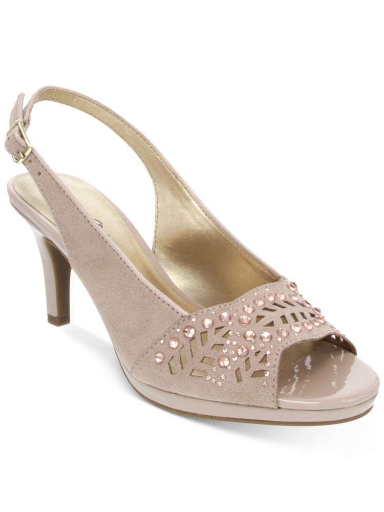 Karen Scott Womens Beige Studded Round Toe Stiletto Slingback Heels Size 8  