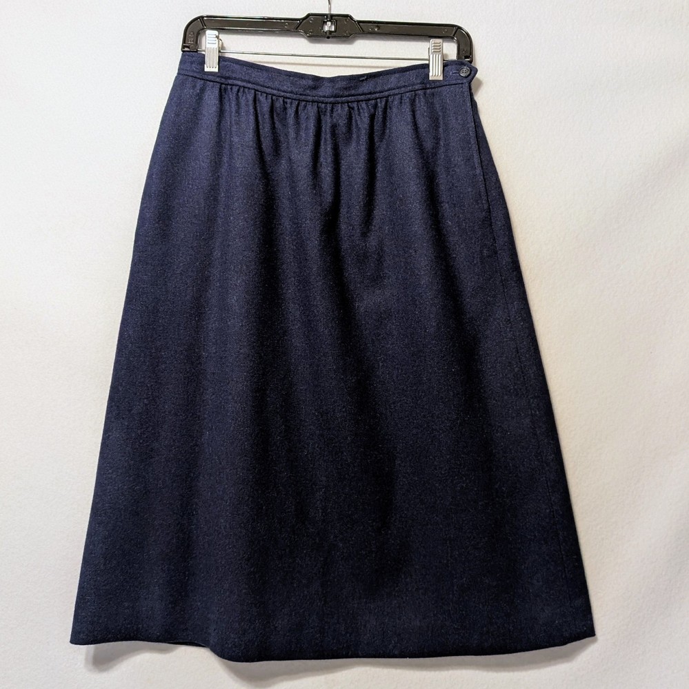 Vintage Evan Picone Navy Wool Skirt Small Kick Pleat 28 In Waist - Small Flaw