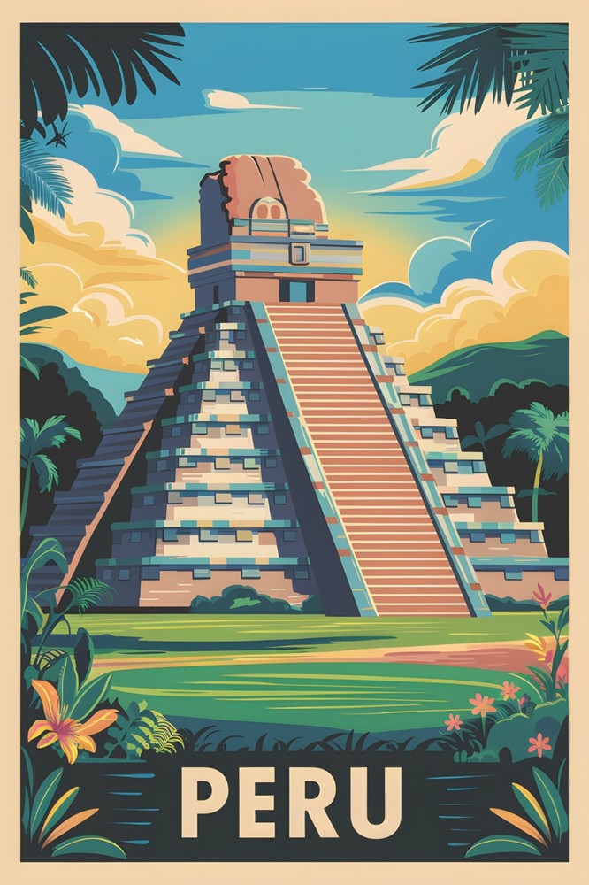 Peru Vintage Travel Poster Print Retro Wall Art