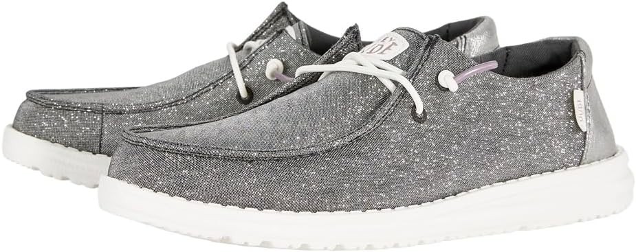 Hey Dude Wendy Metallic Sparkle Shoes Silver Slip On Womens