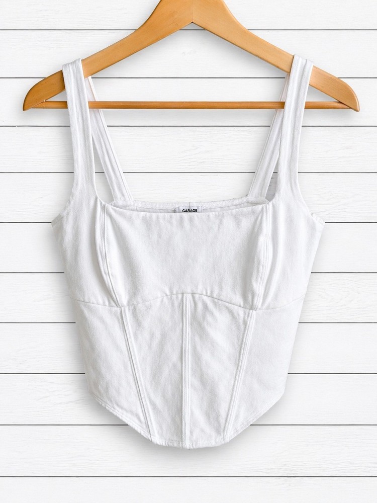 Garage White Cotton Bustier Cropped Tank Medium
