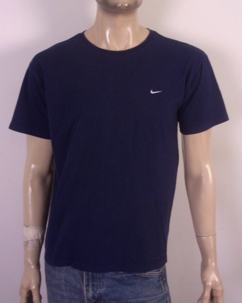 vintage 90s Nike Mini Swoosh T-Shirt USA Made Navy Embroidered SZ XL
