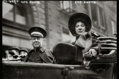 General Bramwell Booth & Eva Booth,Salvation Army,during parade,New York,1913