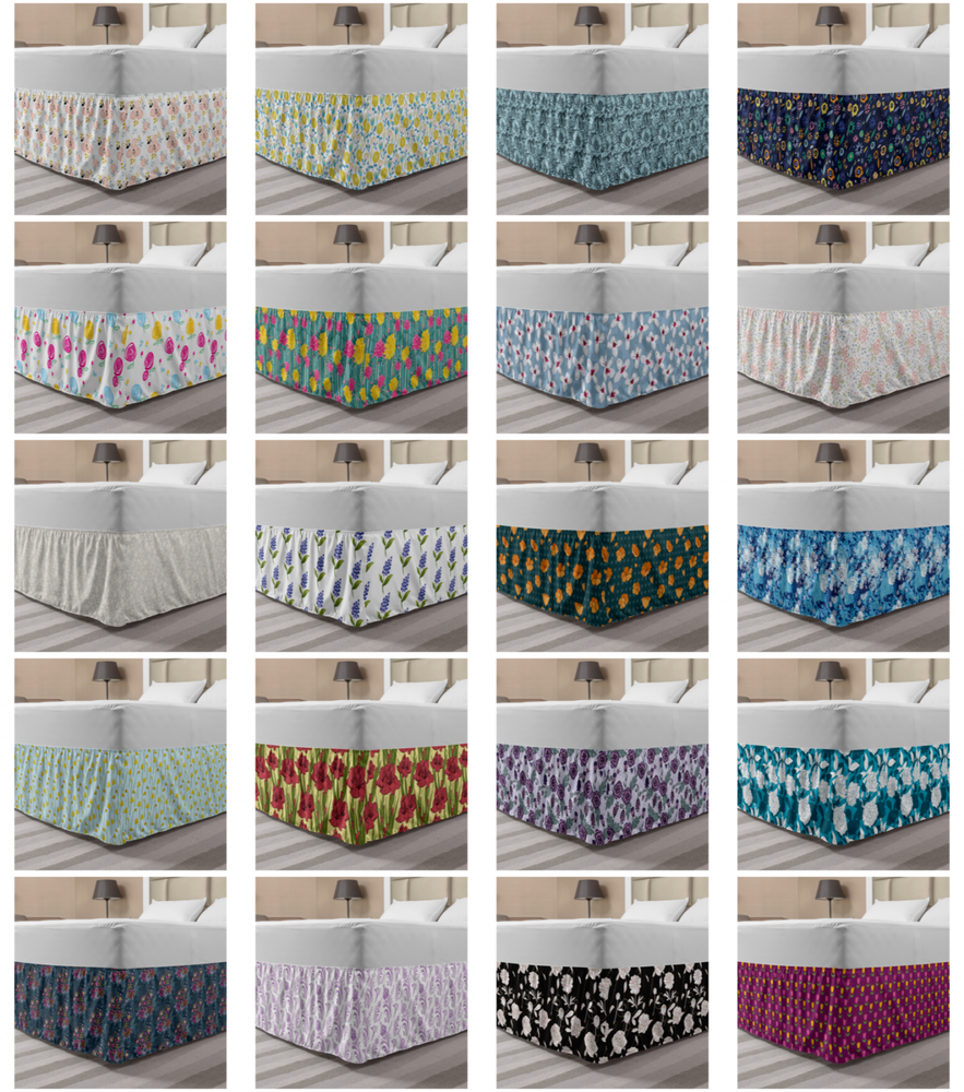 Ambesonne Flower Concept Bedskirt Elastic Wrap Around Skirt Gathered Design