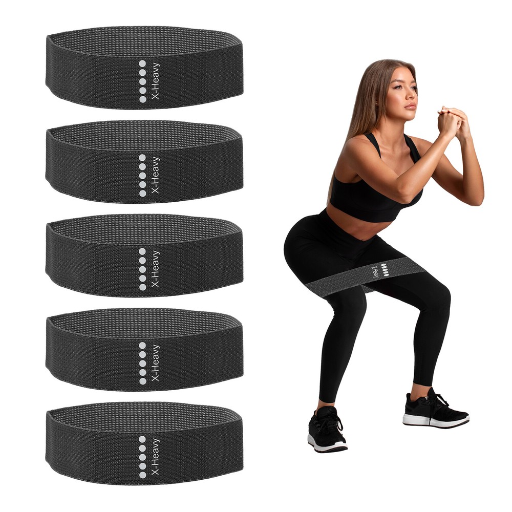 Elastic Fabric Resistance Bands X-Heavy Black 5-Pack for Intense Workouts